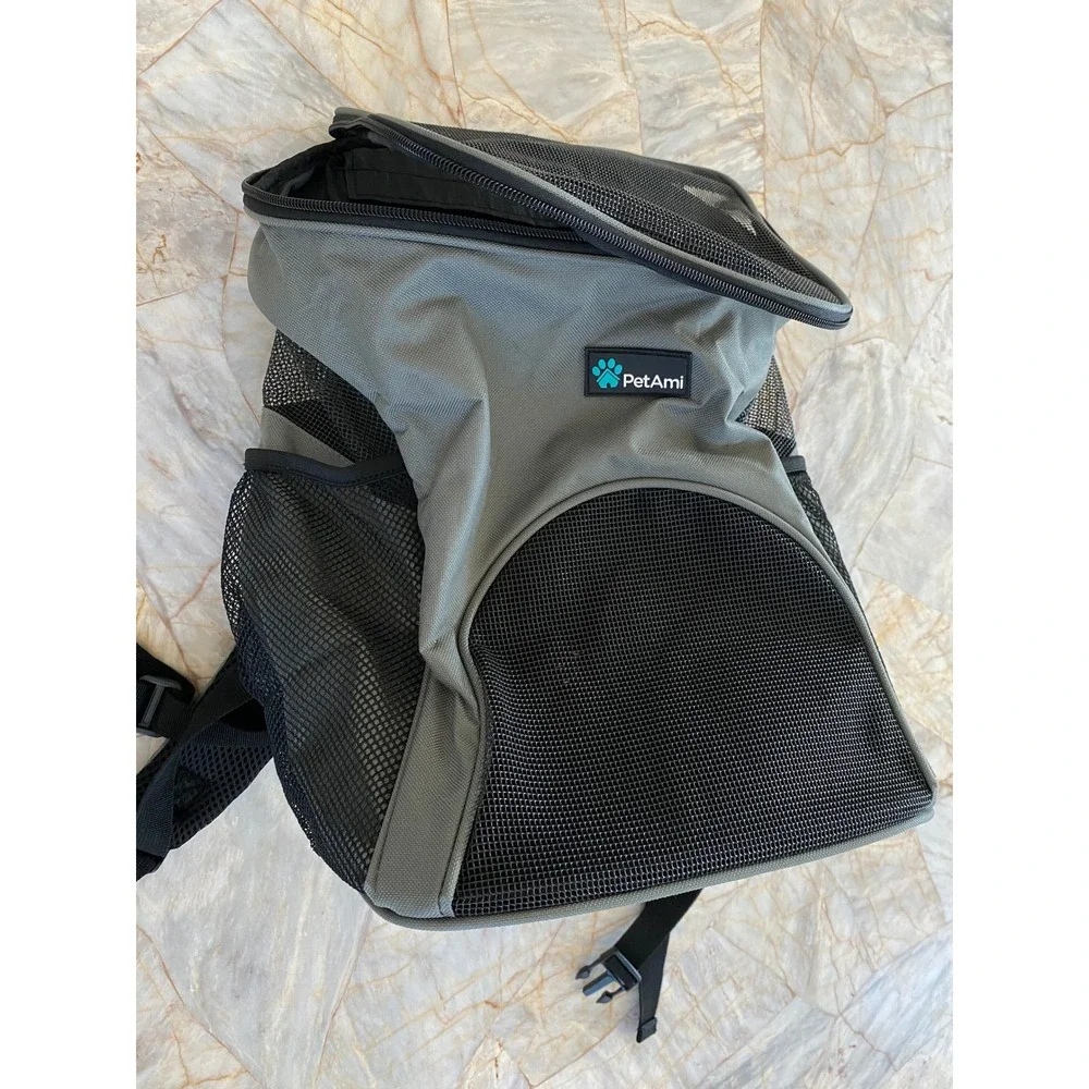 PetAmi Deluxe Pet Carrier Backpack‎ Gray Black Ventilated Small Dog Cat Travel
